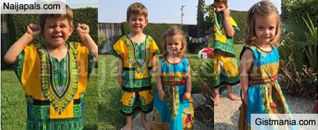 American Woman Dresses Her Kids In Nigerian Cloth She Got From